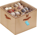 OrganiHaus Large Shoe Storage Bin for Closet, Shoe Organizer Box Fits up to 16 Pairs, Collapsible Fabric Shoe Basket w/Clear Cover, Adjustable Dividers & Reinforced Handles, Brown