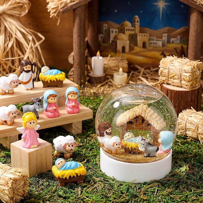 6 Sets 36 Pcs Nativity DIY Snow Globe Craft Kits Water Globes Making Kit with Mini Figurines Accessories Make Your Own Jesus Crafts for First Communion Holidays Party Favors Home Decor