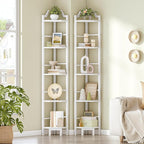 HOOBRO Narrow Corner Shelf Stand, 5-Tier Corner Shelf, 63” Tall Multipurpose Corner Bookshelf, Standing Display Shelf Plant Stand, for Living Room, Study, Kitchen, White WW100CJ01