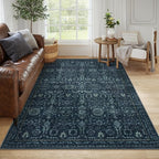 Lahome Navy Blue Boho Area Rugs 5x7,Washable Rugs for Bedroom,Dark Academia Vintage Carpet for Office,Rubber Backed Living Room Carpets for Dorm Dining Room Apartment