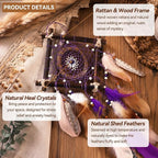 Rattan Dream Catchers with Peacock Feather, Boho Wall Decor Rustic Wooden Native American Wall Art for Bedroom Living Room (Purple Brown)