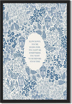 Framed Slow Down Youre Doing Fine Music Posters Motivational Quote Wall Art Blue Victorian Floral Inspirational Canvas Print Vintage Aesthetic Positive Affirmation Office Home Calming Decor 8x12inch