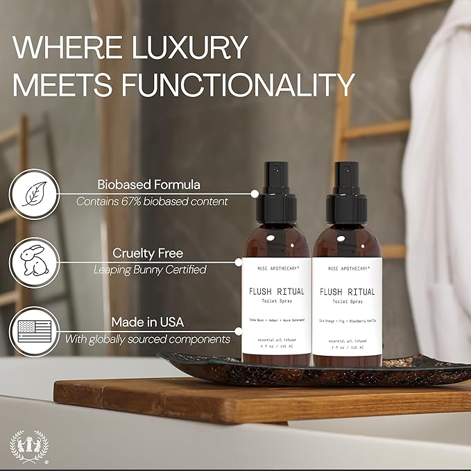 Muse Apothecary Flush Ritual - Aromatic & Refreshing Toilet Spray, Use Before You Go, 8 oz, Infused with Natural Essential Oils - Tonka Bean + Amber + Warm Cedarwood