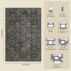Traditional Design Vintage Floral Area Rug 6 x 9,Washable Area Rugs - Perfect for Living Room, Bedroom, Pet & Child Friendly, Nursery - Stain & Water Resistant Non-Slip, Dining Room Decor
