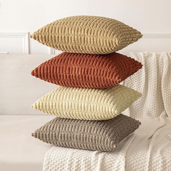 MIULEE Pack of 2 Dark Rust Corduroy Decorative Pillow Covers 16x16 Inch Soft Boho Striped Throw Pillow Covers Modern Farmhouse Home Decor for Summer Sofa Living Room Couch Bed