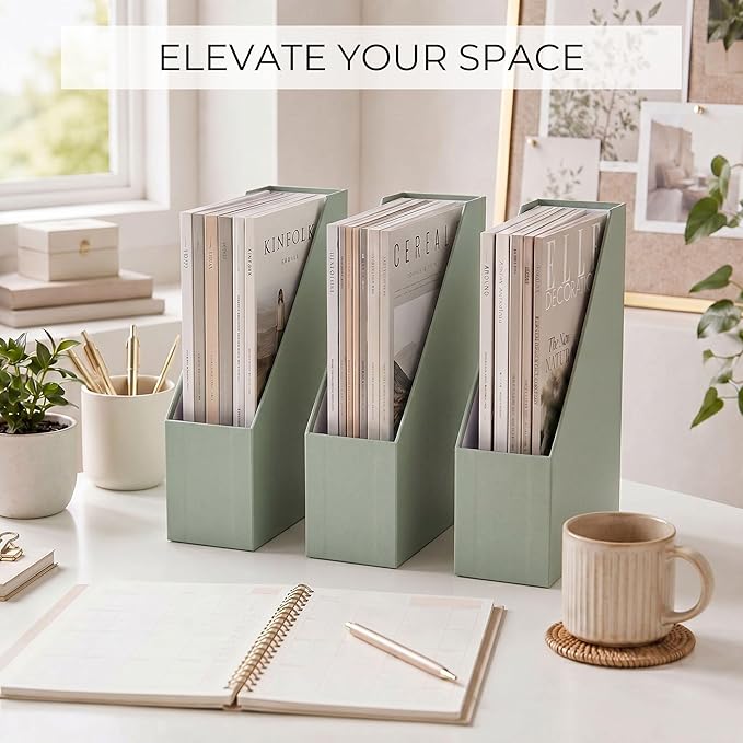 ZICOTO Beautiful Magazine Holder Set Of 3 - Sturdy File Holder to Organize Your Desk Or Shelves - The Perfect Office Storage to Effortlessly Organize Your Paperwork/Files, Magazines, Books Or Binders