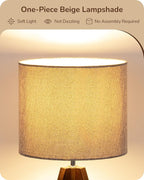 EDISHINE Boho Small Table Lamp, Walnut Color Wooden Tripod Bedside Lamp, Farmhouse Nightstand Lamp for Nursery, Bedroom, Office, Kid Room, Living Room, Grey Linen Lampshade, E26 Socket, 14.2 Inch