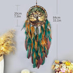 Dream Catcher Wall Hanging Decor for Bedroom Aesthetic, Handmade Traditional Wall Art with Feathers for Living Room, Nursery, Good Vibes Gift for Women,Girls,Home Decoration Wedding Party (Old Tree)