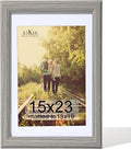 KTKDE 15x23 Picture Frame,Poster Frame Display Pictures 13 x 19 with Mat or 15x23 Without, Tempered Glass, 23 by 15 Gray Wooden Frame Wall Gallery Photo Frame best gift