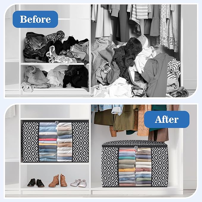 Direct 100L, 3 Pack, Storage Containers, Large Clothes Storage Bins Foldable Organization and Storage Bags with Reinforced Handle, Clear Window for Bedding, Blankets, Clothing, Black