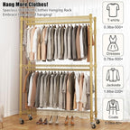 BATHWA Heavy Duty Garment Rack on Wheels, Rolling Clothes Racks for hanging clothes, Modern Closet Wardrobe Clothing Rack with 8 Side Hangers, Gold