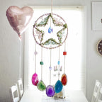 Large Dream Catcher Pink Star Dream Catchers with Healing Crystals Stones Crystal Suncatcher Prism Hanging Window Wall Room Decor Handmade Gift for Girls Boys