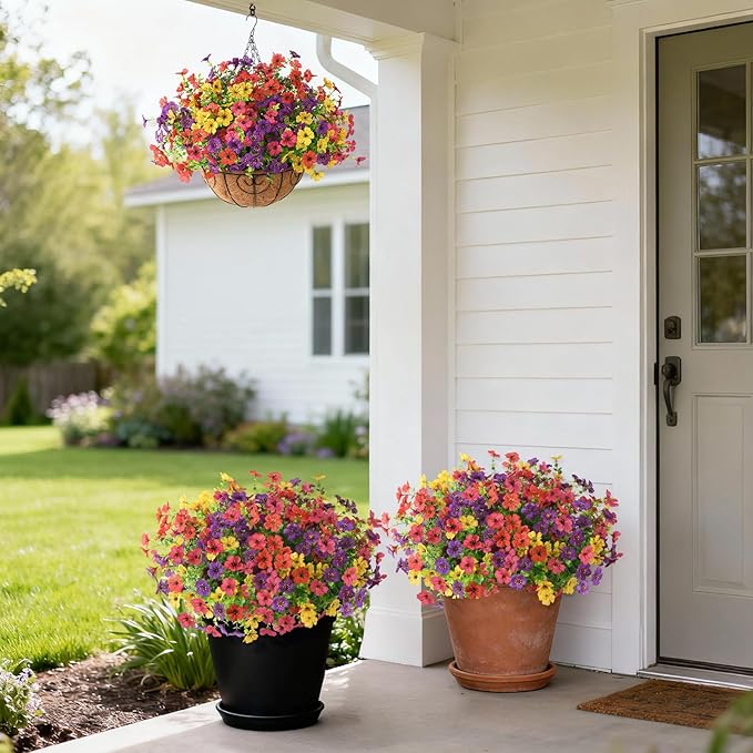 Artificial Flowers for Outdoors, 12 Bundles Multicolor Silk Fake Flower for Spring Summer Decoration, UV Resistant No Fade Artificial Outdoor Plants for Home Planter Porch Patio Yard Decor