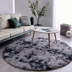 FJZFING Tie-Dyed Dark Grey Round Rug Ultra-Soft Plush Modern 6x6 Circle Area Rug for Kid's Bedroom, Fluffy Shag Circular Rug for Nursery Room, Non-Slip Tie-Dyed Dark Grey Rug for Teen's Room