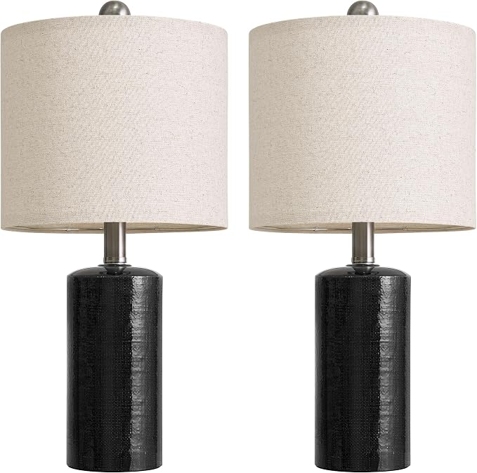 G-SAFAVA 20.5" Small Table Lamps for Living Room Lamp Set of 2 Ceramic Lamps for Bedroom Bedside Lamps Modern Boho Lamps for Night Stands Farmhouse Nightstand Lamp Side End Table Lamp, Black