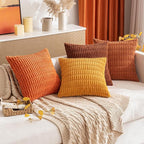MIULEE Pack of 2 Corduroy Decorative Throw Pillow Covers 18x18 Inch Soft Boho Striped Pillow Covers Modern Farmhouse Home Decor for Sofa Living Room Couch Bed Rust