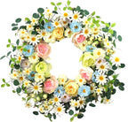 JINGHONG 24” Artificial Flower Wreath,Daisy and Rose Wreath Colorful Spring/Summer Floral Wreaths for Front Door Wall Window and Holiday Festival Party Banquet Wedding Decor
