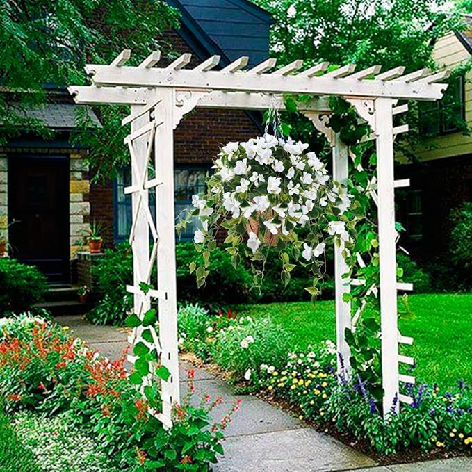 Homsunny Artificial Fake Flowers Plants with Hanging Baskets for Outdoor,4pcs Faux Silk Bougainvillea Silk Vine Flowers for Outdoor/Indoor Artificial Plant for Patio Lawn Garden Decor(White)