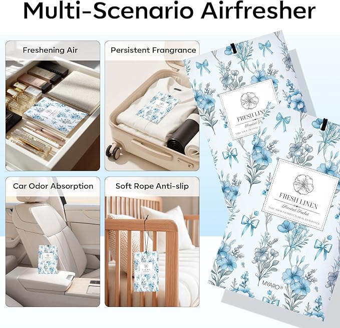 MYARO 20 Pack Scented Sachets Air Freshener for Home：Fresh Linen Hanging Fragrance Potpourri Bag – Home Decor Odor Freshener for Closet, Drawer, Storage, Suitcase, Bathroom – Housewarming Gift