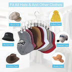 Hat Hangers for Closet, Metal 2 Pack Hat Organizer Holder for Hanger Closet Display, Hat Racks for Baseball Caps w/10 Clips, Hat Holder for Ball Caps & Accessories, for Men Women, White