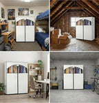 HOLDN’ STORAGE Portable Wardrobe Closet - 65 lb Large Capacity, Internal Heavy Duty Metal Rod, Zipper & Clear Window, Durable Clothes Organizer, Tool-Free Easy Assembly, White Canvas Cover