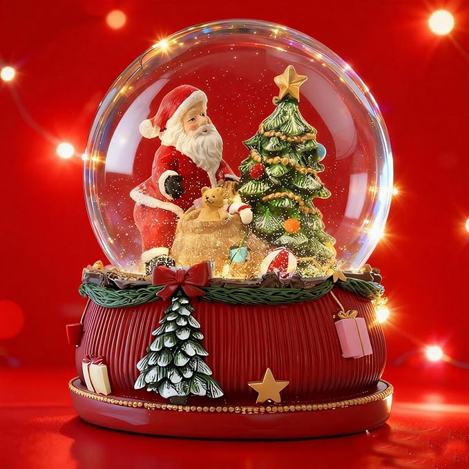 8.25 Inch Height Christmas Snow Globe with Light up Musical Snowflakes Holiday Decoration, Santa Claus Oversized Resin Snowglobes, Christmas Holiday Decor.