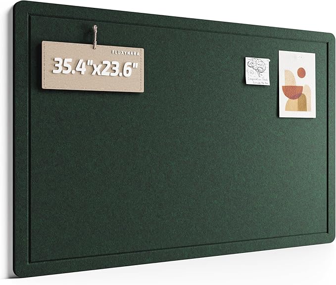 Fluxynara Bulletin Board,35.4" x 23.6" Cork Board Alternative with 12 Safe Removable Adhesive Tabs, Foldable Felt Pin Board for Home Office, Classroom, Bedroom,Entryway for Walls—Pine Green