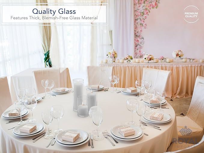 Royal Imports Glass Cylinder Vases for Centerpieces – Set of 3 Clear Hurricane Vases for Wedding, Table Decor, Floating Candles, Flowers, Candle Holders, Extra Tall Clear Vase Set, 6" / 8” / 11”