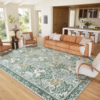 Botanical Floral Area Rug 9x12 Light Green Cream Vintage Garden Design, Perfect for Living Room, Bedroom, Kids Room, Nursery - Stain & Water Resistant Non-Slip, Pet & Child Friendly Area Rugs