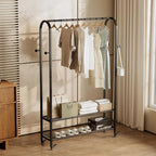 Sturdy Heavy Duty Clothes Rack With Wheels,Modern Clothing Rack With Shelves & hooks, Garment Racks for Hanging Clothes,Closet Rack for Bedroom,49.2in Wide,Clothes Storage and Display (black)