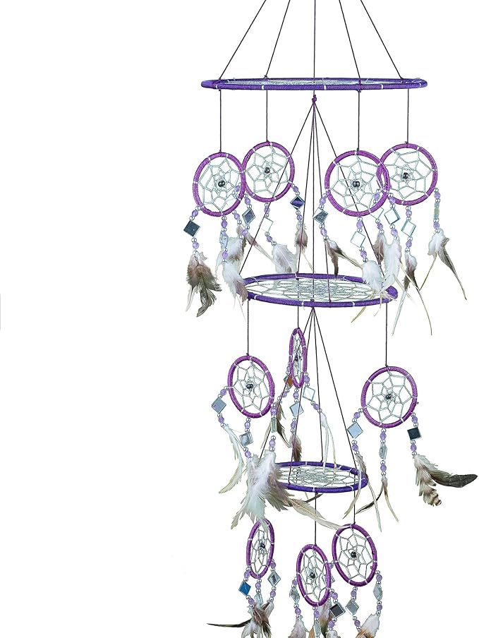 Purple Dream Catcher Boho Traditional Large Hanging Dream Catcher with Mosaic Glass for Bedroom, Living Room and Dorms,Home Decor XL Size 30" Long x 10" Diameter