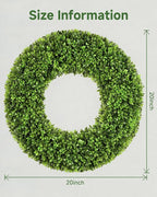DDHS 19''Boxwood Wreaths for Front Door，Artificial Spring Wreaths for Farmhouse Wedding Green Year Round Indoor Outdoor for Fall Summer Christmas Wreath Home Decorations-Green