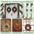 2 Pcs Wreath Hangers for Front Door Heavy Duty Metal Wreath Hook 15.5 Inch Door Hanger Elegant Design Decor Wreaths Hanger for Easter Christmas Indoor Outdoor (Black)