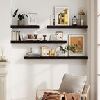 Solid Wood Floating Shelves For Wall, 36”W x 9”D x 1.56”H Large Wall Shelves for Living Room Bedroom Bathroom Kitchen Drcor Storage with Invisible Heavy-Duty Metal Bracket, Carbonized Oak, 2 Pack