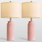USumkky 24" Modern Ceramic Pink Bedside Lamp Set of 2 Table Lamp for Bedroom Decor Farmhouse Table Lamp for Living Room Office Dorm
