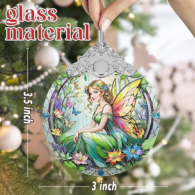 Jocidea Vintage Fairy Stained Glass Hanging Decor - Christmas Tree Ornaments & Decorations - Gifts for Women, Mom