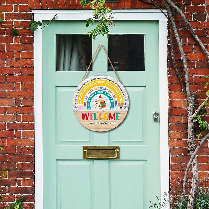 Welcome Sign for Classroom Door Decorations Welcome to Our Classroom Door Sign 12"x12" Welcome Back to School Door Hanger Wreath Classroom Signs for School Classroom Bulletin Board Teacher Supplies