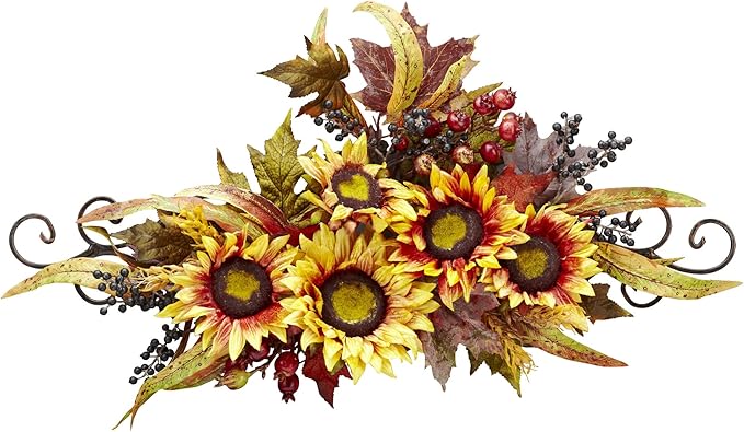 Nearly Natural 4932 Sunflower Swag with Metal Frame, Yellow 28.25" x 10" x 4.75"