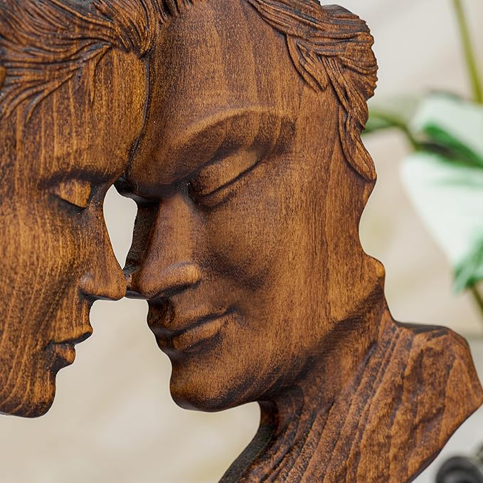 BGCOPPER Wooden Couple Statue, Abstract Couple Sculptures Ornament for Home Decor Women Gift for Anniversary Wedding (10 Inch)