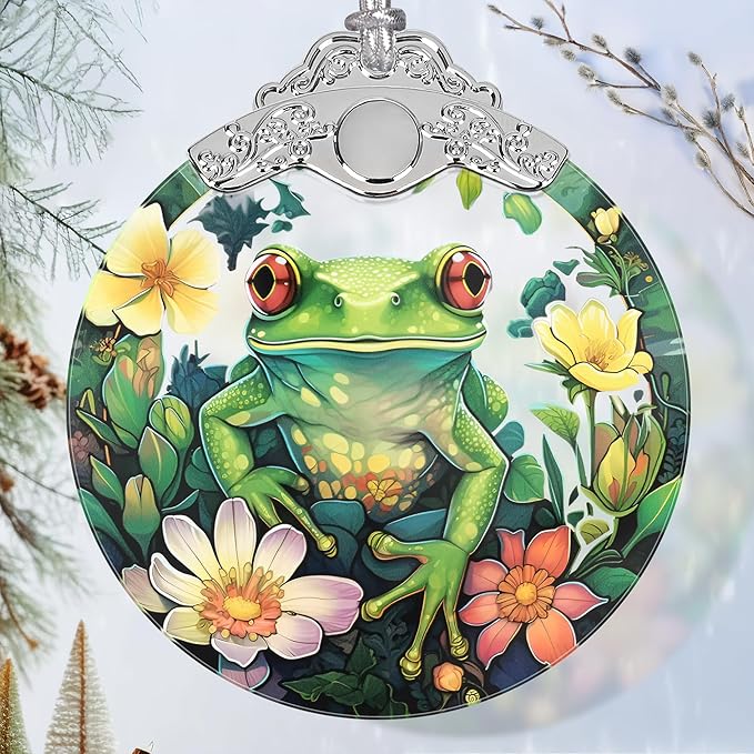 Frog Stained Glass Orament - Christmas Ornament - Christmas Decorations for Tree - Holiday Present ldeas - Gift Exchange