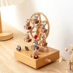 Natural Solid Wood Handcrafted Beech Wooden, Musical FigureTotoro/Carousel/Fairy/Ballerina Figurine,Rotating Hand Crank Mechanism Music Box,Musical Decorations (Skywheel)