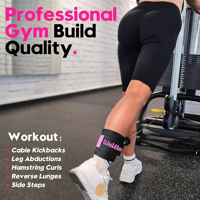 WALITO Ankle Resistance Bands with Cuffs, Exercise Bands for Legs and Butt, Booty Workout Equipment for Kickbacks and Hip Fitness Training