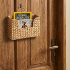 Magazine Holder Wall Basket Water Hyacinth Woven Mail Organizer, Wicker Wall Hanging Baskets for Magazines, Letters & Storage Decorative Mail Holder, Magazine Rack, Hanging Basket 11.8x4.3x7.9 Inch