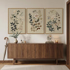 Framed Neutral Botanical Wall Art for Living Room, 3 Piece Floral Canvas Artwork for Modern Farmhouse Walls, Rustic Green Flower Painting Prints for Bedroom Office Kitchen Wall Decor, 20x30 Inch