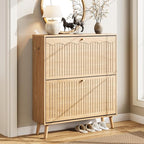 Nicetree Arch-Chic Shoe Cabinet for Entryway, Modern Mid-Century Shoe Storage Cabinet with Fluted, Narrow Shoe Rack for Entryway with Adjustable Shelves & Tipping Protection,Light Oak