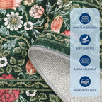 GarveeHome Green Vintage Floral Washable Rugs 8x10 for Living Room Boho Botanical Retro Rug Low Pile Stain Resistance Non Slip Carpet for Bedroom Nursery Dining Room