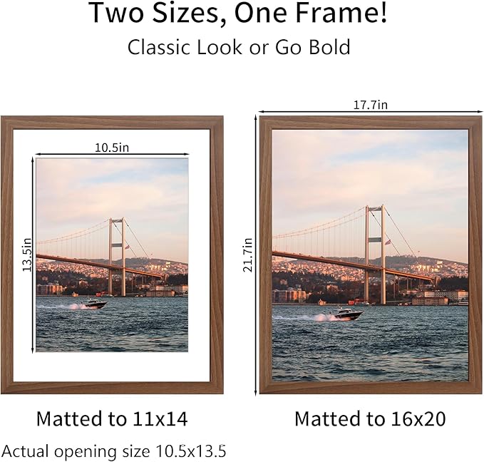 16x20 Picture Frame Brown Set of 3, Display Pictures 11x14 with Mat or 16 x 20 Without Mat, Poster Frames 16x20 for Wall Hanging Horizontal and Vertical