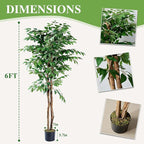 VECELO Artificial Ficus Tree with Sturdy Nursery Pot, 6FT Faux Silk Plant for Indoor Outdoor Home Garden Decor, 2 Pack