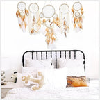 5 Pack Dream Catchers Sun Moon Design Large Handmade Boho Wall Hanging Ornament with Decorative Feathers for Boys Girls Bedroom Living Home Decoration (Brown)