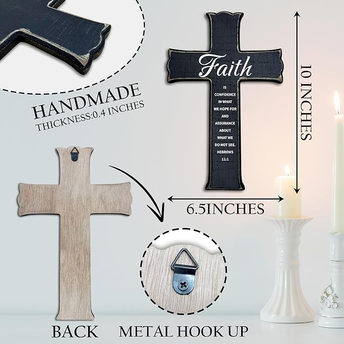 dsjaidh Cross Wall Decor - Black Scripture Wooden Cross For Wall - Gothic Wooden Hanging Signs Christian Easter Decor for Home Office Church Baptism - Christian Gifts for Men Women (Faith) - A07
